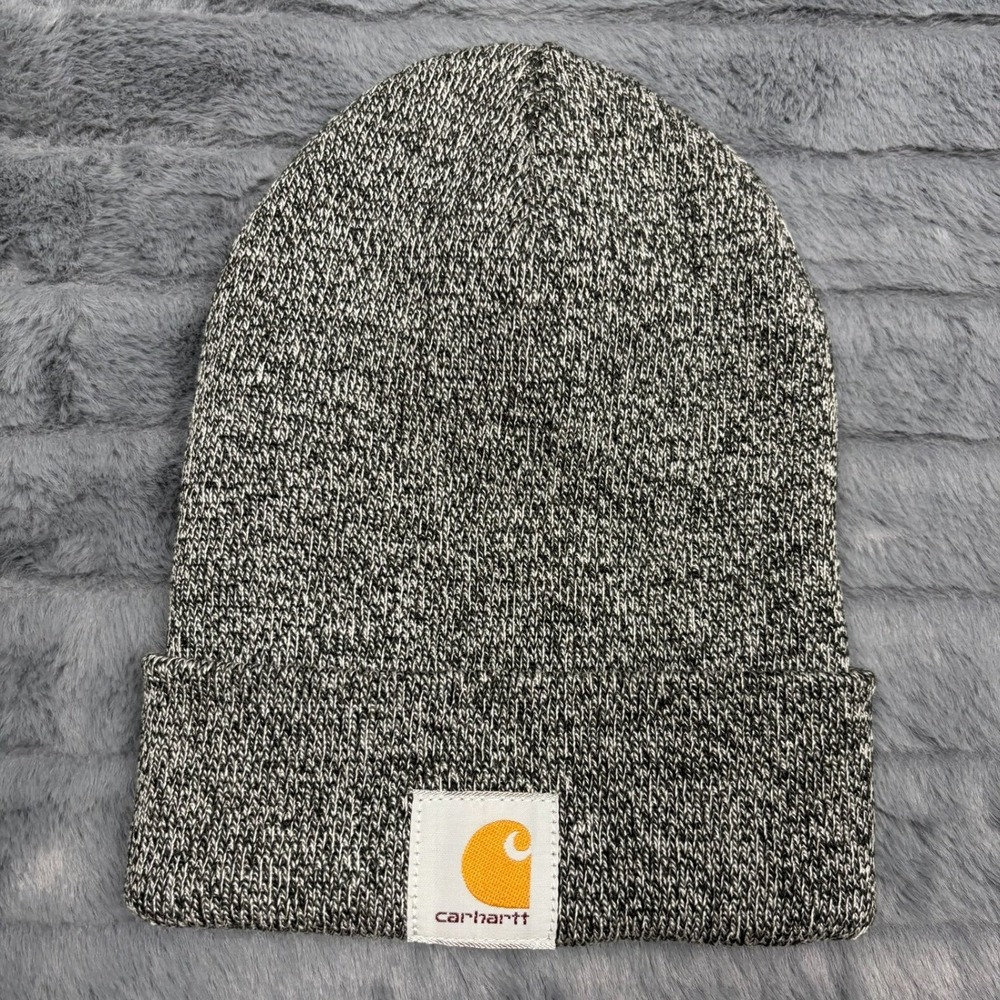 Carhartt A18 Acrylic Watch Hat Beanie Marled Black White Knit Cuffed Logo 100420